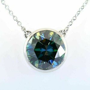 Blue Diamond Solitaire Pendant Bezel Set Necklace